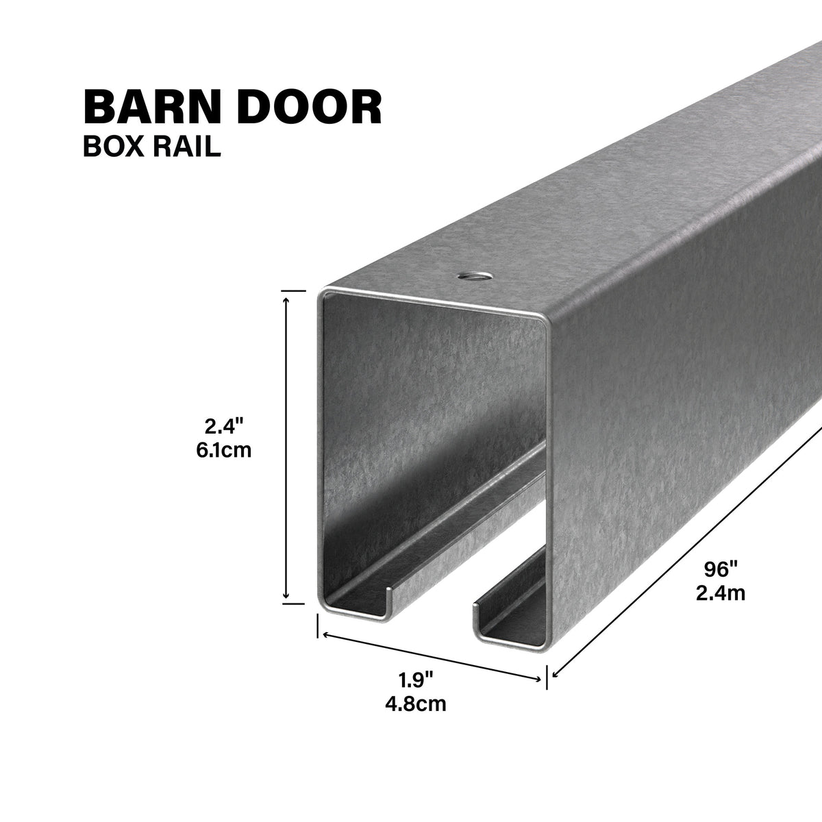 Heavy-Duty Box Rail for Exterior Barn Doors Mill / 96" Callout