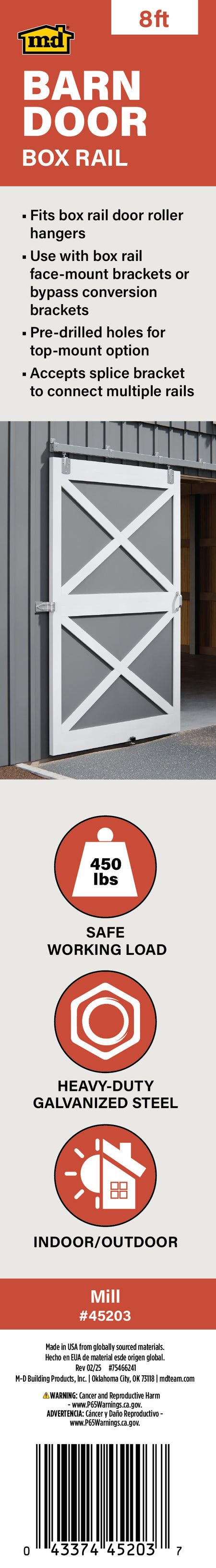 Heavy-Duty Box Rail for Exterior Barn Doors Mill / 96" Label