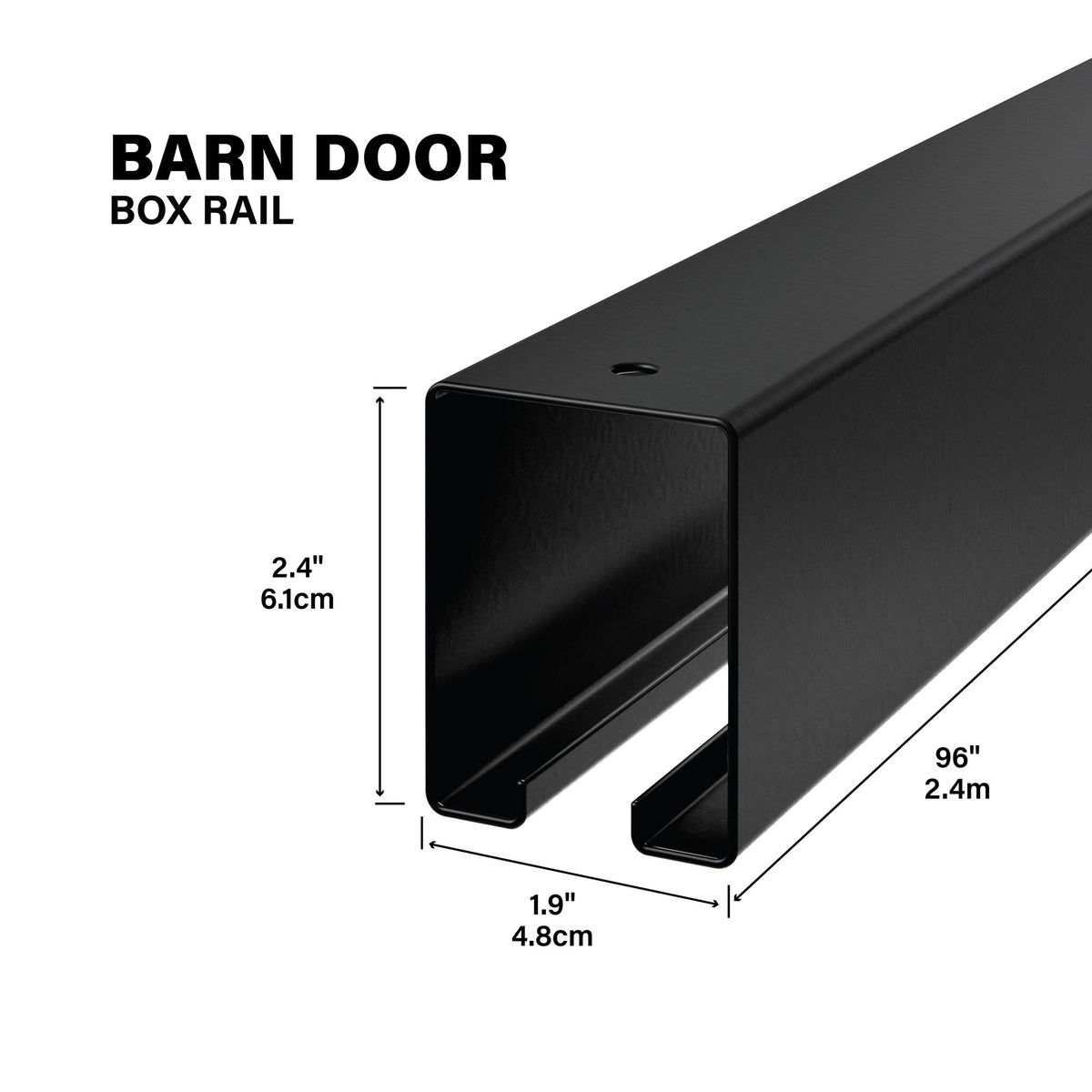 Heavy-Duty Box Rail for Exterior Barn Doors Black / 96" Callout