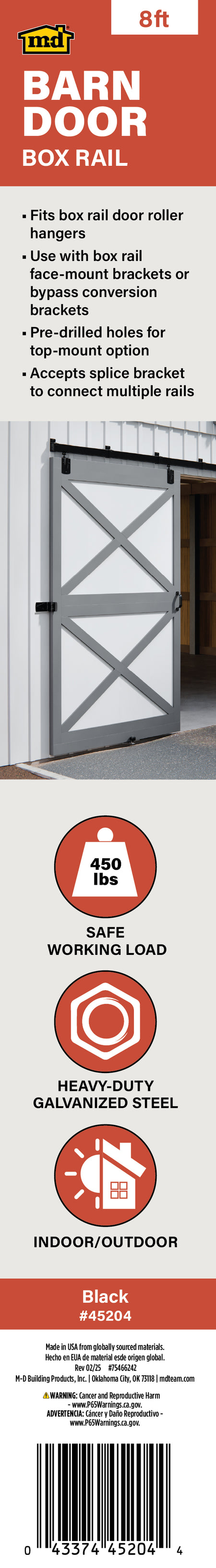 Heavy-Duty Box Rail for Exterior Barn Doors Black / 96" Label