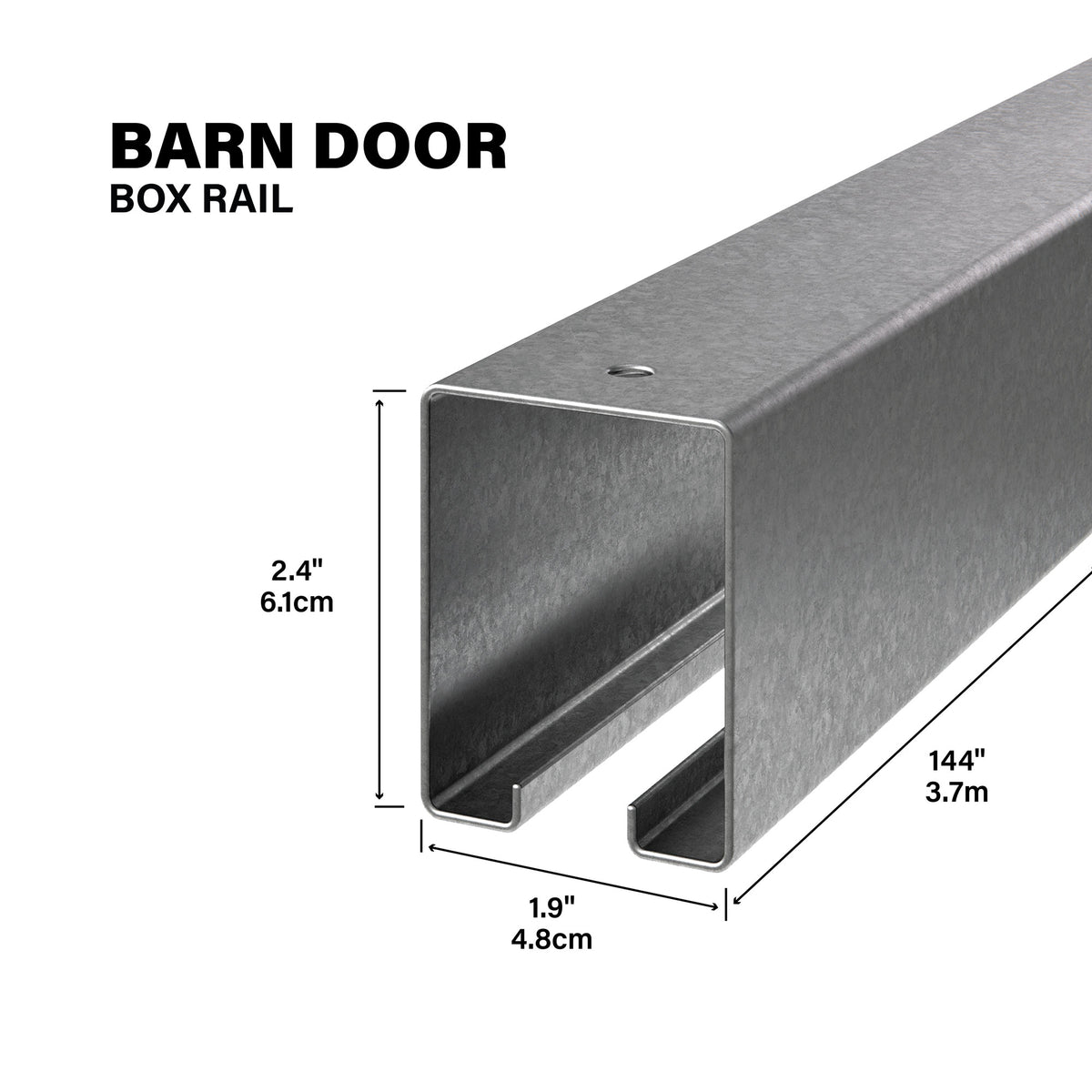 Heavy-Duty Box Rail for Exterior Barn Doors Mill / 144" Callout