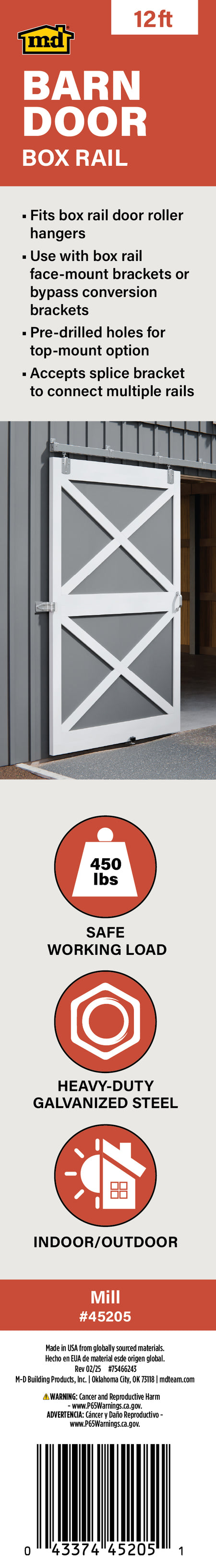 Heavy-Duty Box Rail for Exterior Barn Doors Mill / 144" Label
