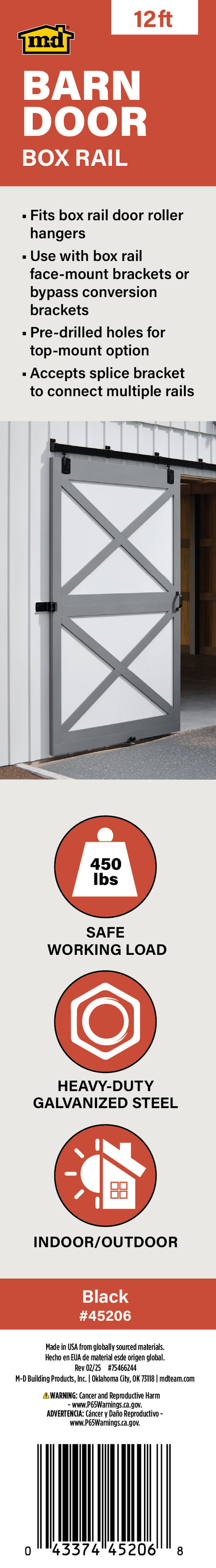 Heavy-Duty Box Rail for Exterior Barn Doors Black / 144" Label