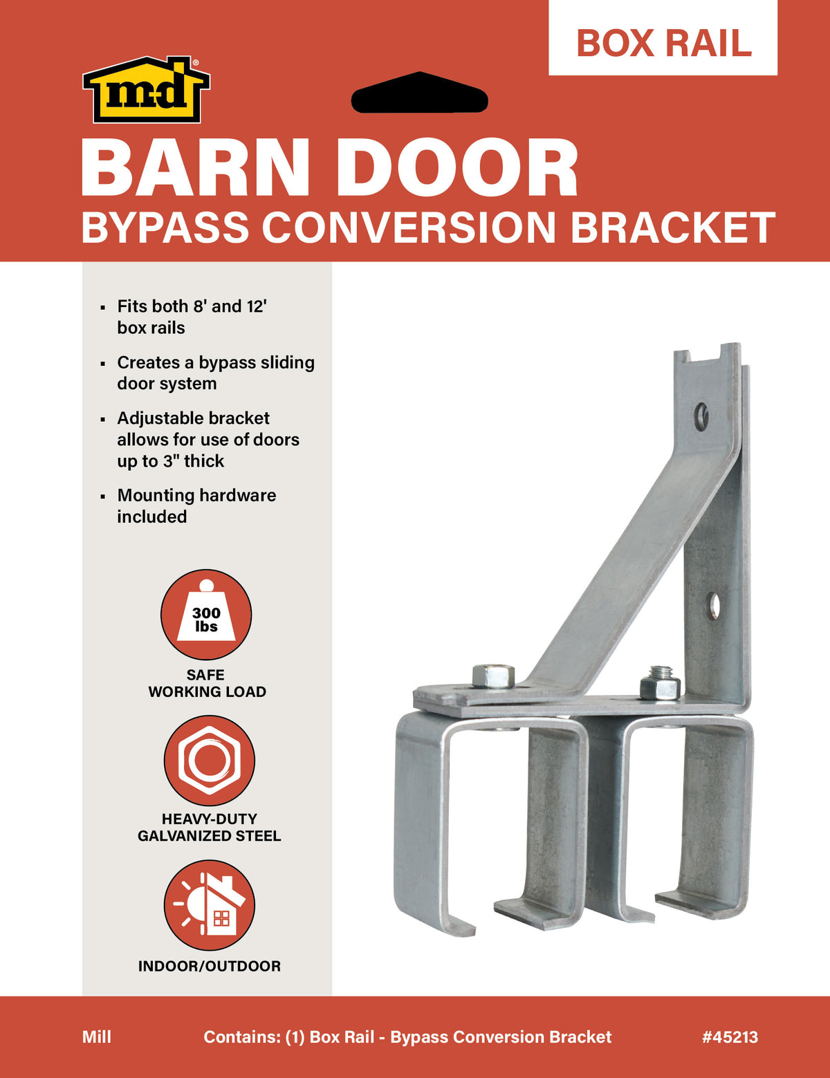Heavy-Duty Bypass Conversion Bracket for Exterior Barn Doors Mill Label