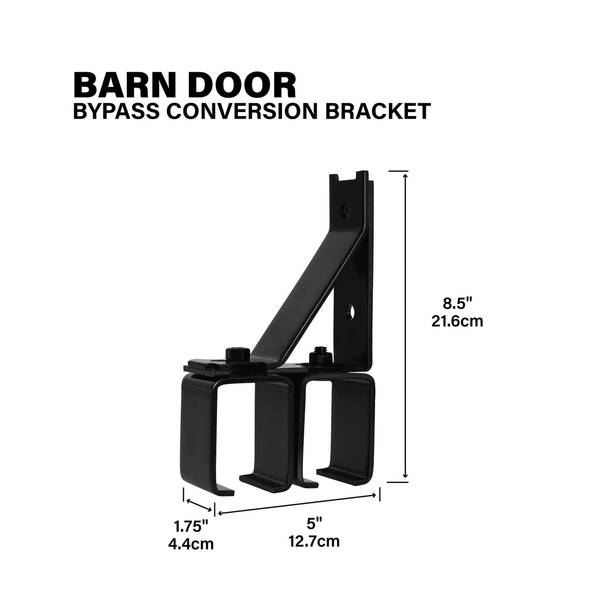 Heavy-Duty Bypass Conversion Bracket for Exterior Barn Doors Black Callout