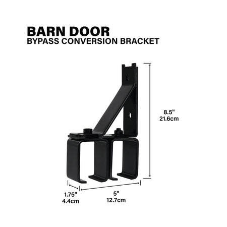 Heavy-Duty Bypass Conversion Bracket for Exterior Barn Doors Black Callout
