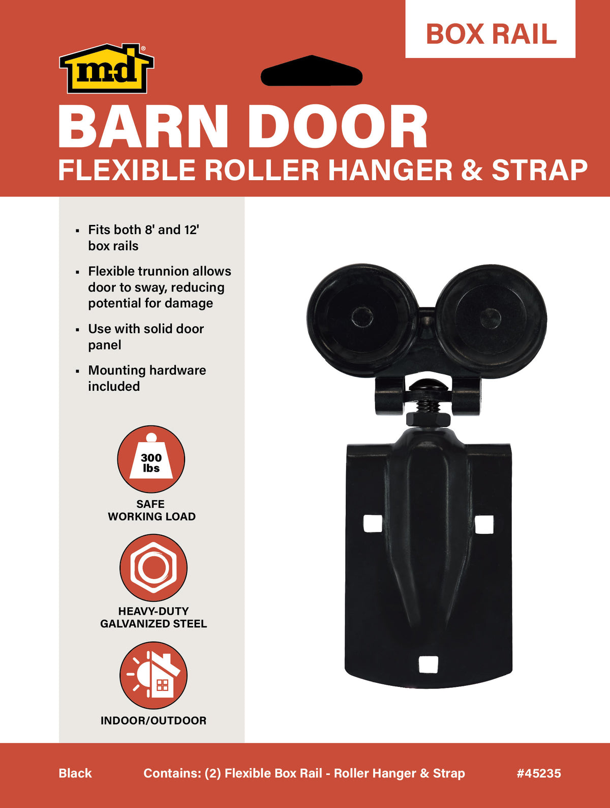Flexible Roller Guide and Strap for Exterior Barn Doors Black Label