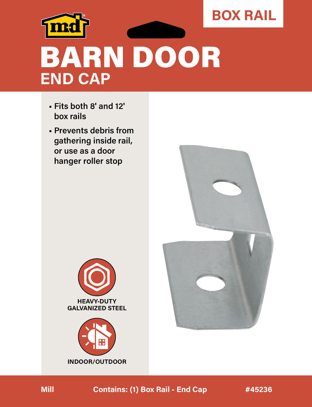 Box Rail End Cap for Exterior Barn Doors Mill Label