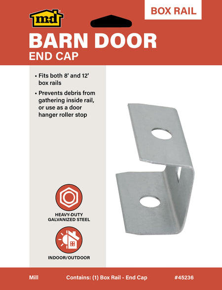 Box Rail End Cap for Exterior Barn Doors Mill Label
