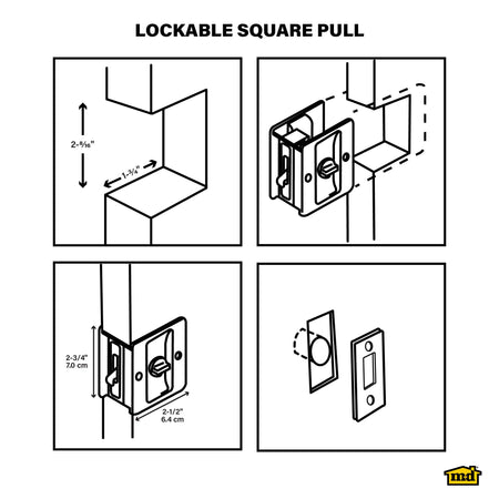 Lockable Square Pull for Pocket Doors Matte Black Callout