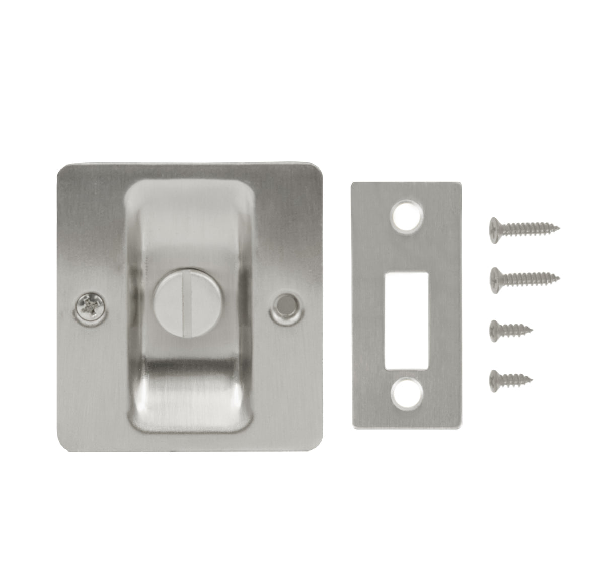 Lockable Square Pull for Pocket Doors Satin Nickel Out Package