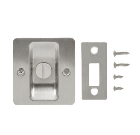 Lockable Square Pull for Pocket Doors Satin Nickel Out Package