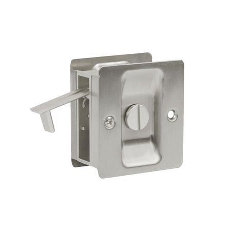 Lockable Square Pull for Pocket Doors Satin Nickel Profile