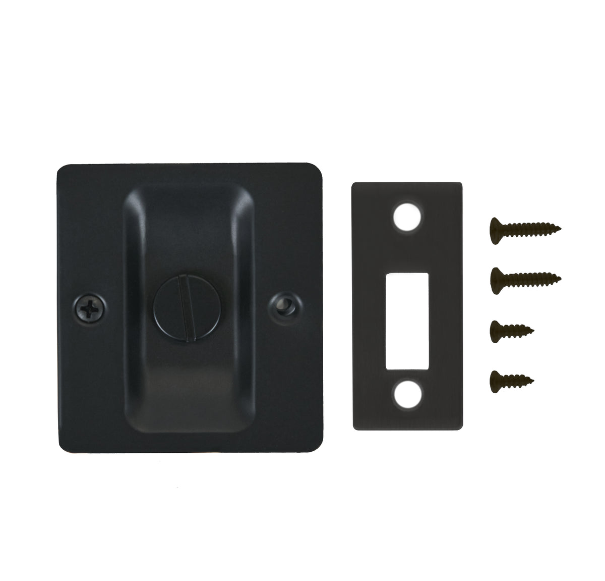 Lockable Square Pull for Pocket Doors Matte Black Out Package