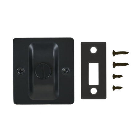 Lockable Square Pull for Pocket Doors Matte Black Out Package