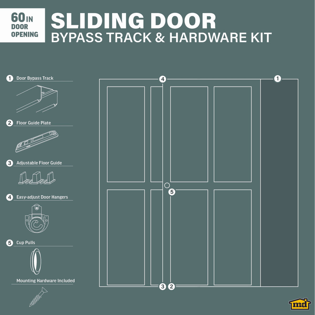 Track & Hardware Kit for Sliding Doors 60" Callout