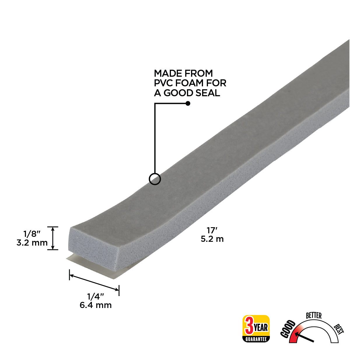 Foam Window Seal for Large Gaps Gray / 1/4 in. x 1/8 in. x 17 ft. Callout