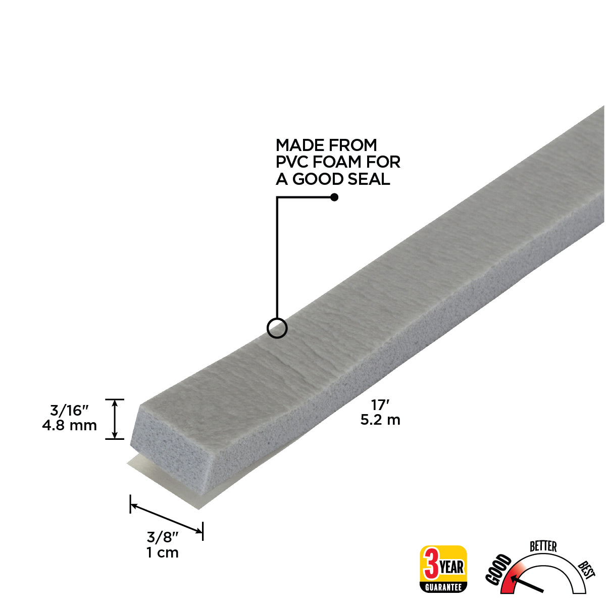 Foam Window Seal for Large Gaps Gray / 3/8 in. x 3/16 in. x 17 ft. Callout