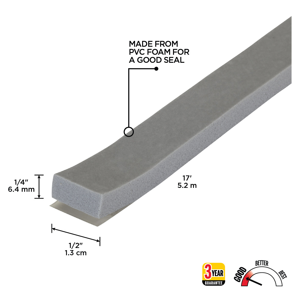 Foam Window Seal for Large Gaps Gray / 1/2 in. x 1/4 in. x 17 ft. Callout