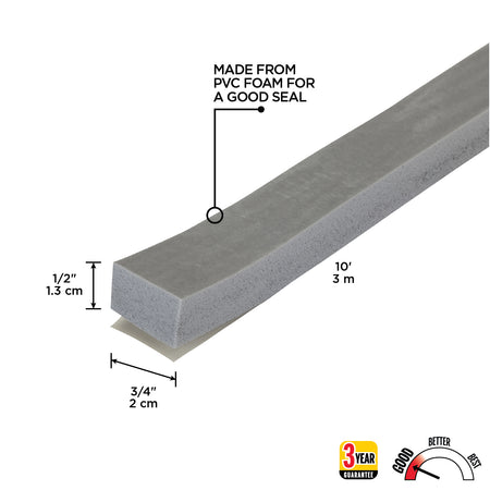 Foam Window Seal for Large Gaps Gray / 3/4 in. x 1/2 in. x 10 ft. Callout