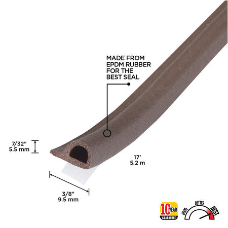 Premium Rubber Window Seal for Medium Gaps Brown / 7/32 in. x 3/8 in. x 17 in. Callout