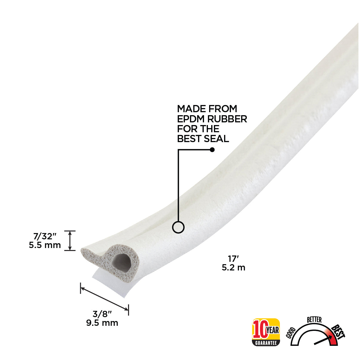 Premium Rubber Window Seal for Medium Gaps White / 7/32 in. x 3/8 in. x 17 in. Callout