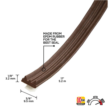 Premium Rubber Window Seal for Medium Gaps Brown / 1/8 in. x 3/8 in. x 17 ft. Callout