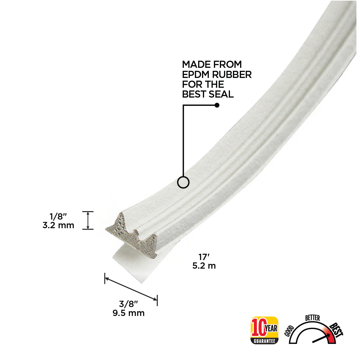 Premium Rubber Window Seal for Medium Gaps White / 1/8 in. x 3/8 in. x 17 ft. Callout