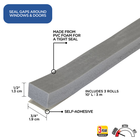 Foam Window Seal for Gaps Gray / 1/2 in. x 3/4 in. x 30 ft. Callout