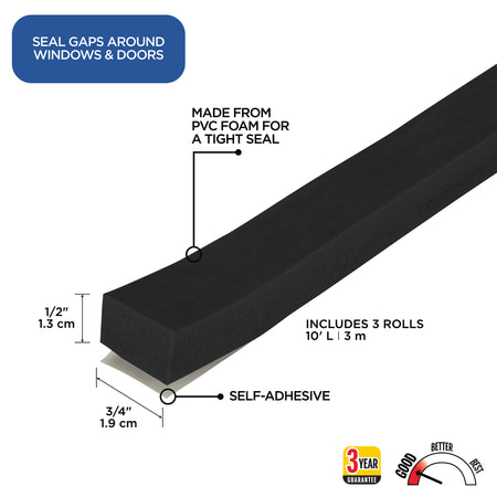Foam Window Seal for Gaps Black / 1/2 in. x 3/4 in. x 30 ft. Callout