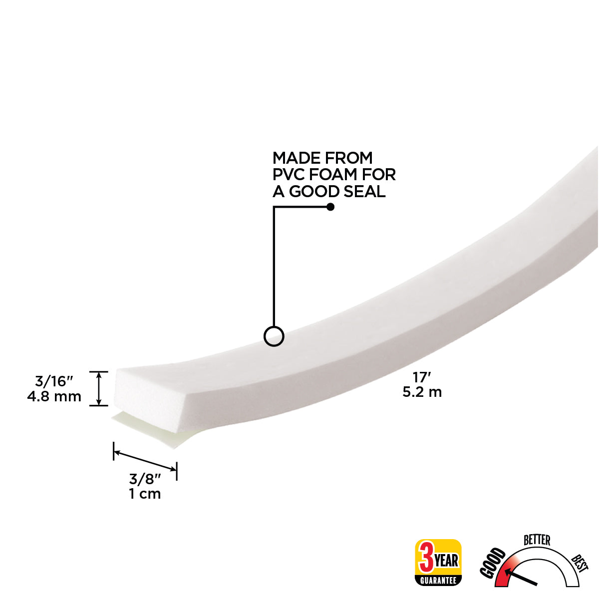 Foam Window Seal for Large Gaps White / 3/8 in. x 3/16 in. x 17 ft. Callout