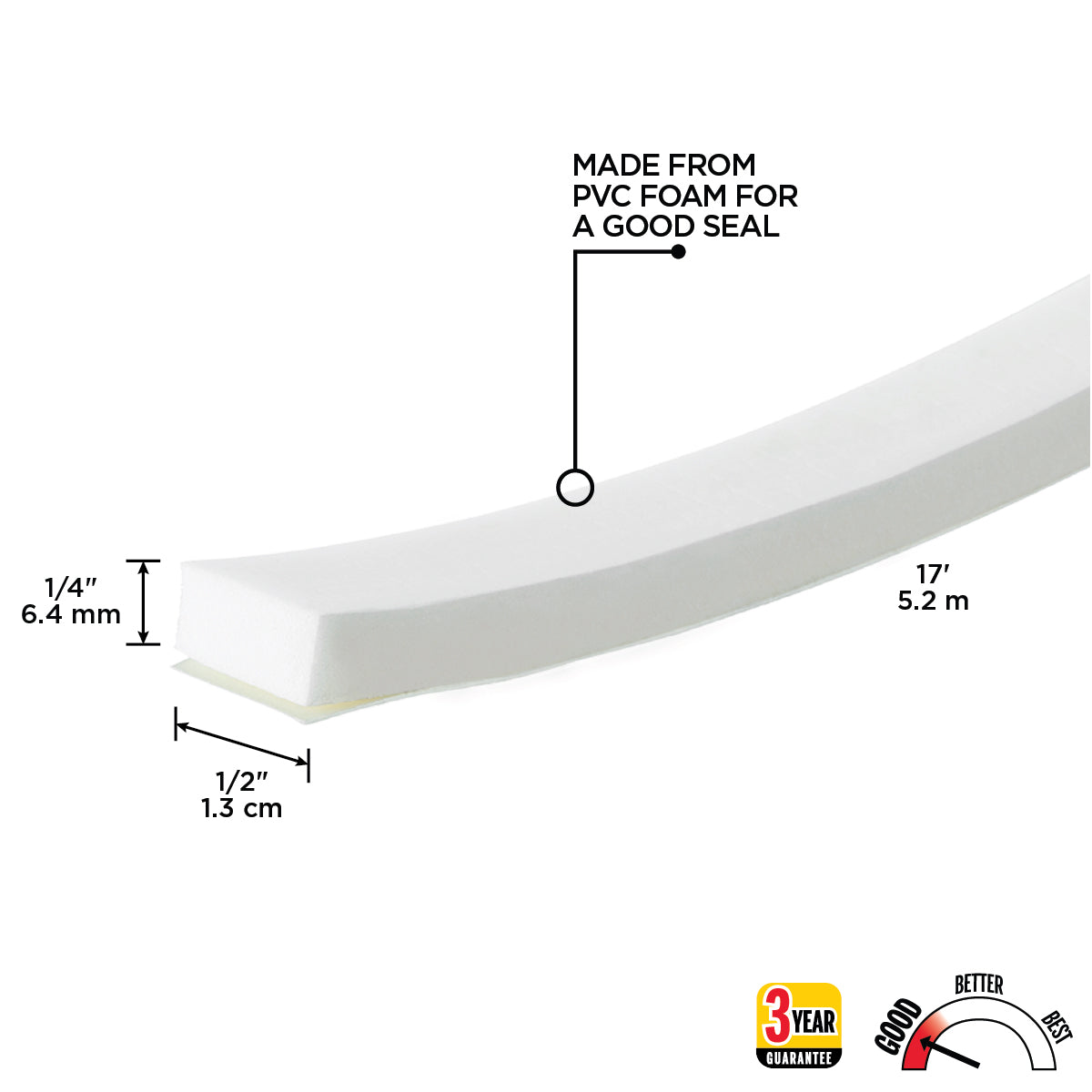 Foam Window Seal for Large Gaps White / 1/2 in. x 1/4 in. x 17 ft. Callout