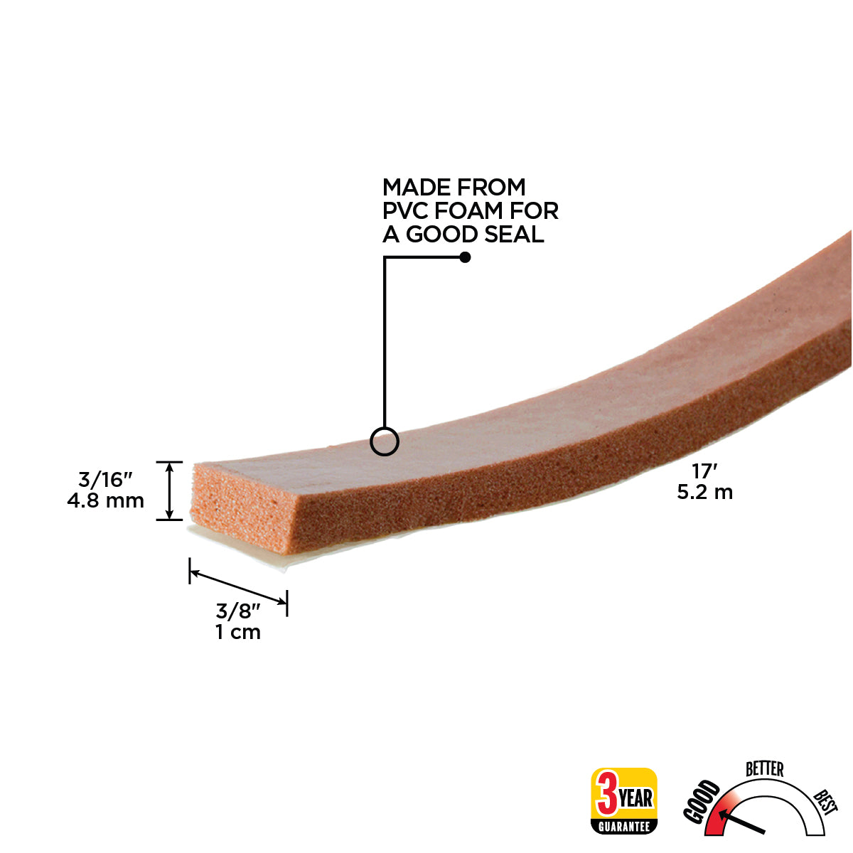 Foam Window Seal for Large Gaps Brown / 3/8 in. x 3/16 in. x 17 ft. Callout