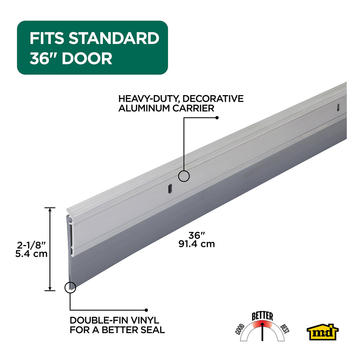 Aluminum and Vinyl Heavy-duty Screw-on Door Sweep Silver / 36 in. Callout