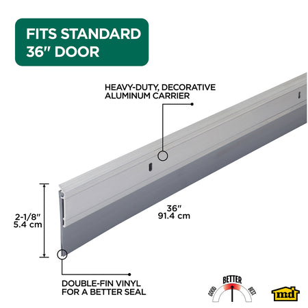 Aluminum and Vinyl Heavy-duty Screw-on Door Sweep Silver / 36 in. Callout