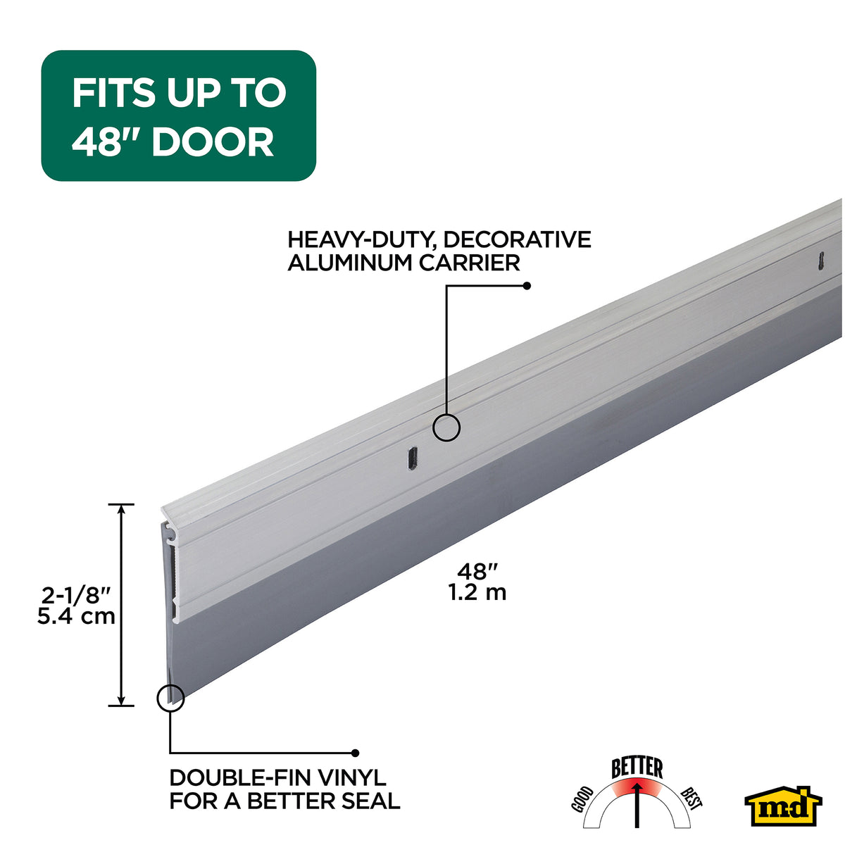 Aluminum and Vinyl Heavy-duty Screw-on Door Sweep Silver / 48 in. Callout