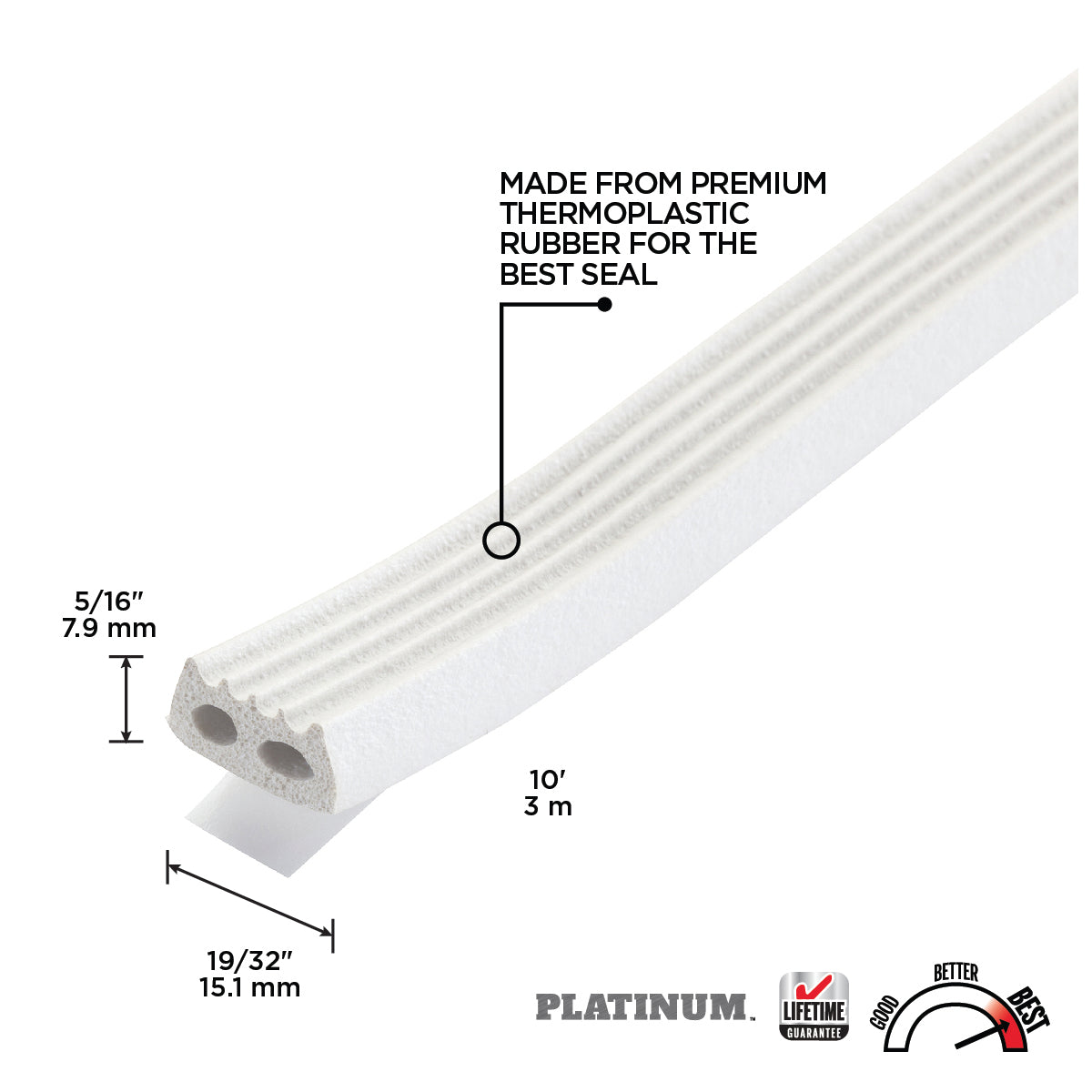 Premium Thermoplastic Rubber PLATINUM™ Window Seal for Gaps White / Large Gaps Callout