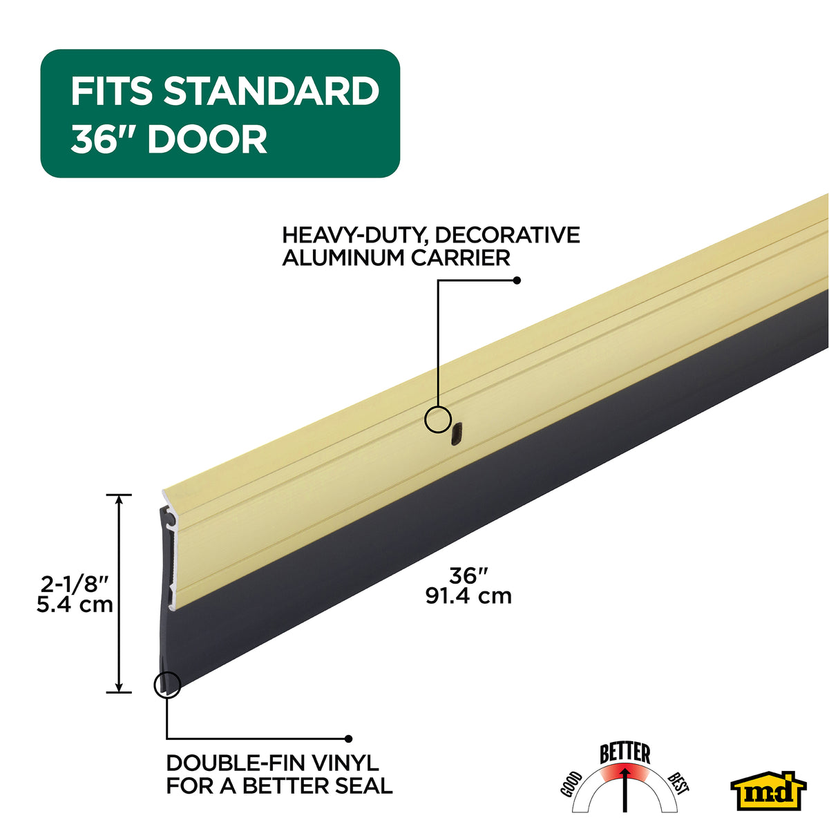 Aluminum and Vinyl Heavy-duty Screw-on Door Sweep Gold / 36 in. Callout