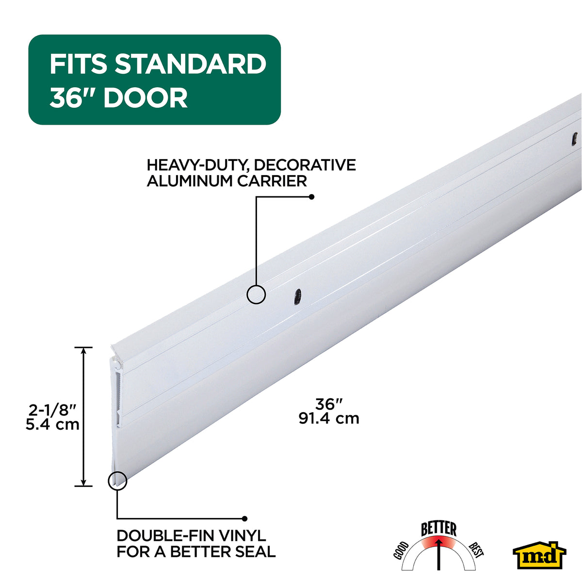 Aluminum and Vinyl Heavy-duty Screw-on Door Sweep White / 36 in. Callout