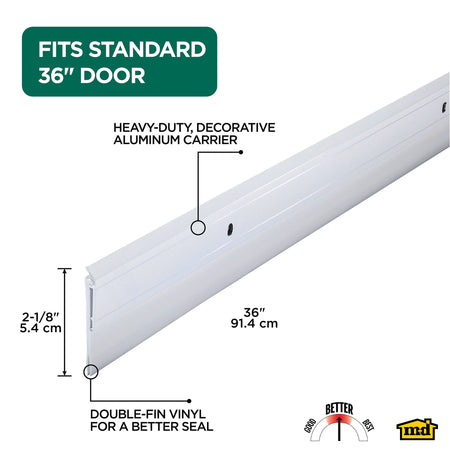 Aluminum and Vinyl Heavy-duty Screw-on Door Sweep White / 36 in. Callout