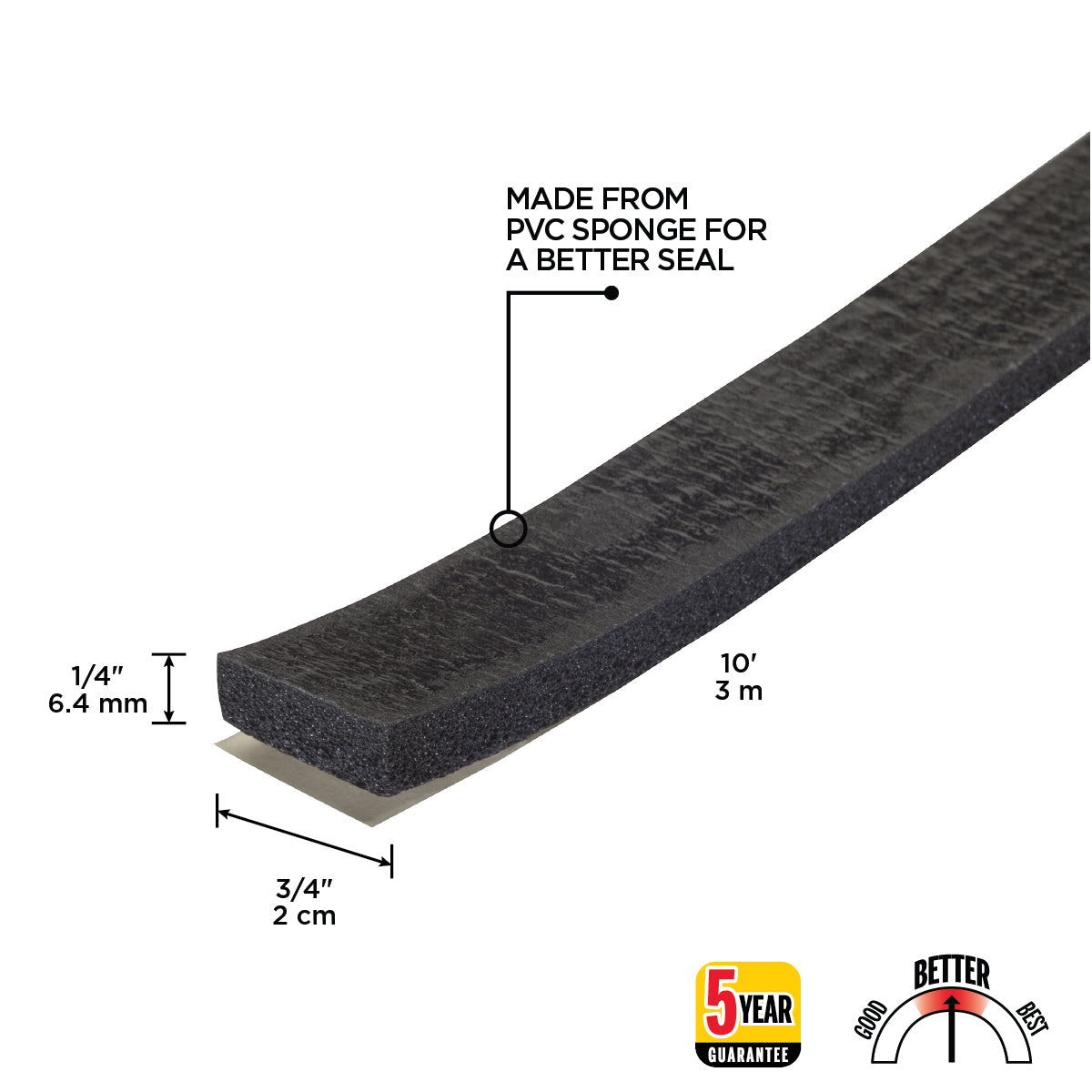 10 ft. Black Sponge Window Seal for Small Gaps 1/4 in. x 3/4 in. Callout