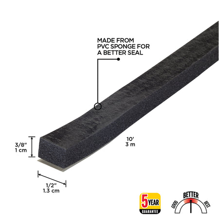 10 ft. Black Sponge Window Seal for Small Gaps 3/8 in. x 1/2 in. Callout