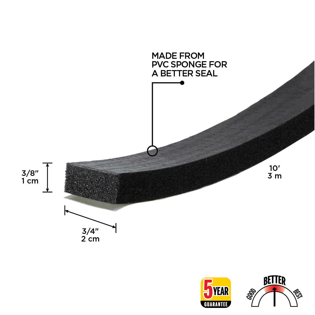 10 ft. Black Sponge Window Seal for Small Gaps 3/8 in. x 3/4 in. Callout