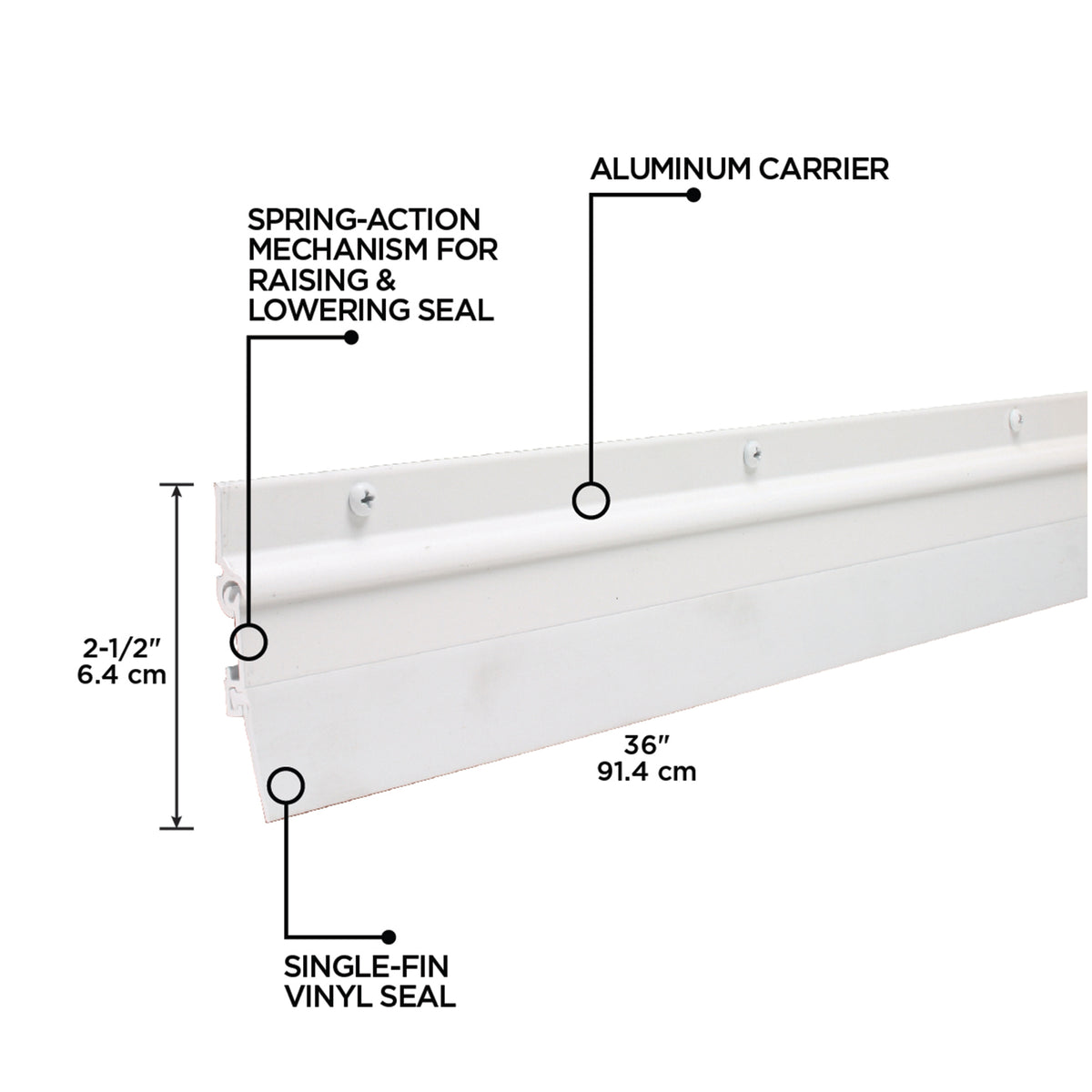 36 in. Aluminum and Vinyl Flex-O-Matic Screw-on Door Sweep White Callout