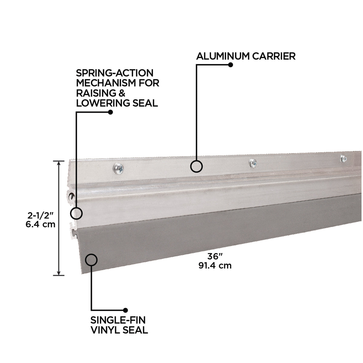 36 in. Aluminum and Vinyl Flex-O-Matic Screw-on Door Sweep Silver Callout