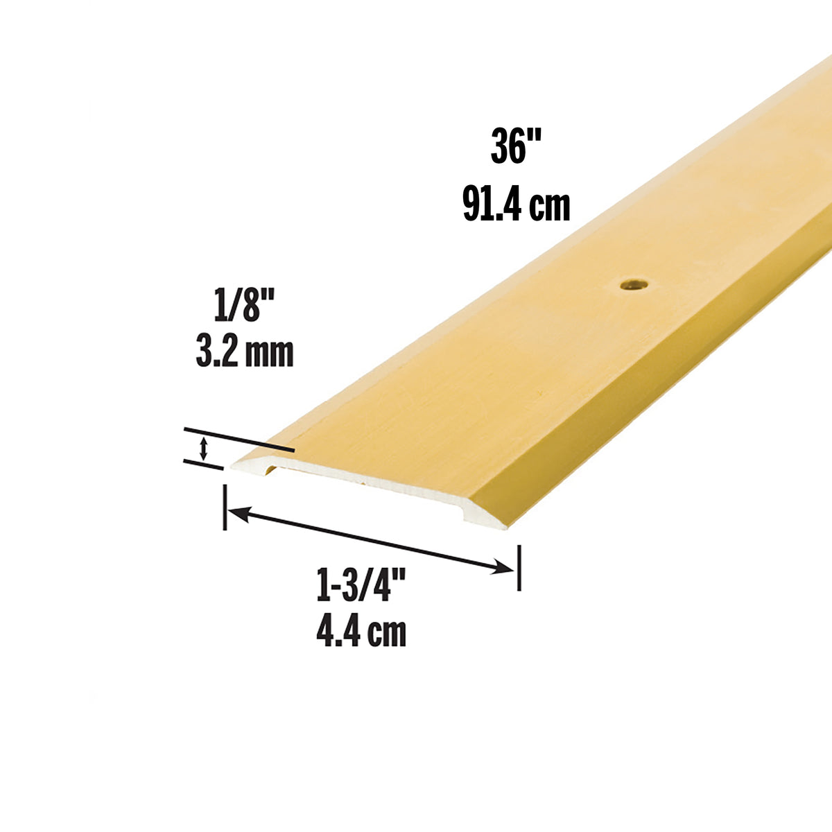 Aluminum Flat Profile Threshold for Interior Doorways Gold / 1-3/4 in. x 1/8 in. Dimensions Profile