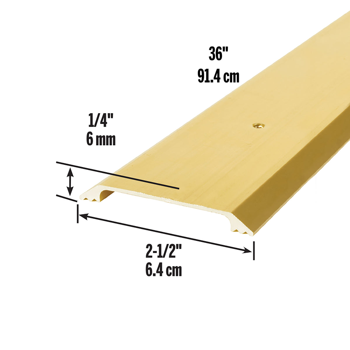 Aluminum Flat Profile Threshold for Interior Doorways Gold / 2-1/2 in. x 1/4 in. Dimensions Profile