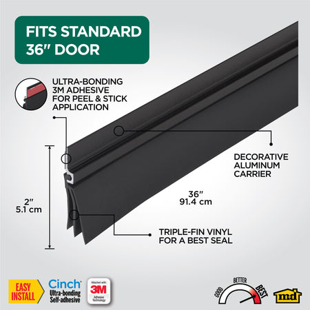 Aluminum and Vinyl CINCH® Self-adhesive Door Sweep Black Callout