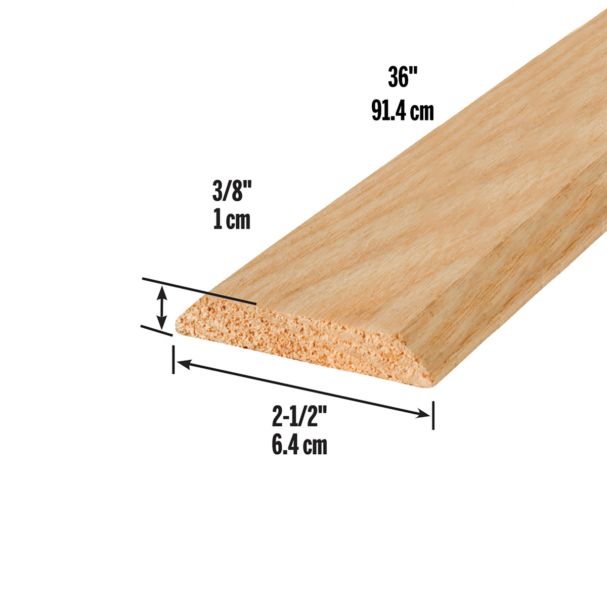 36 in. Natural Hardwood Flat-Profile Threshold for Doorways 2-1/2 in. x 3/8 in. Dimensions Profile