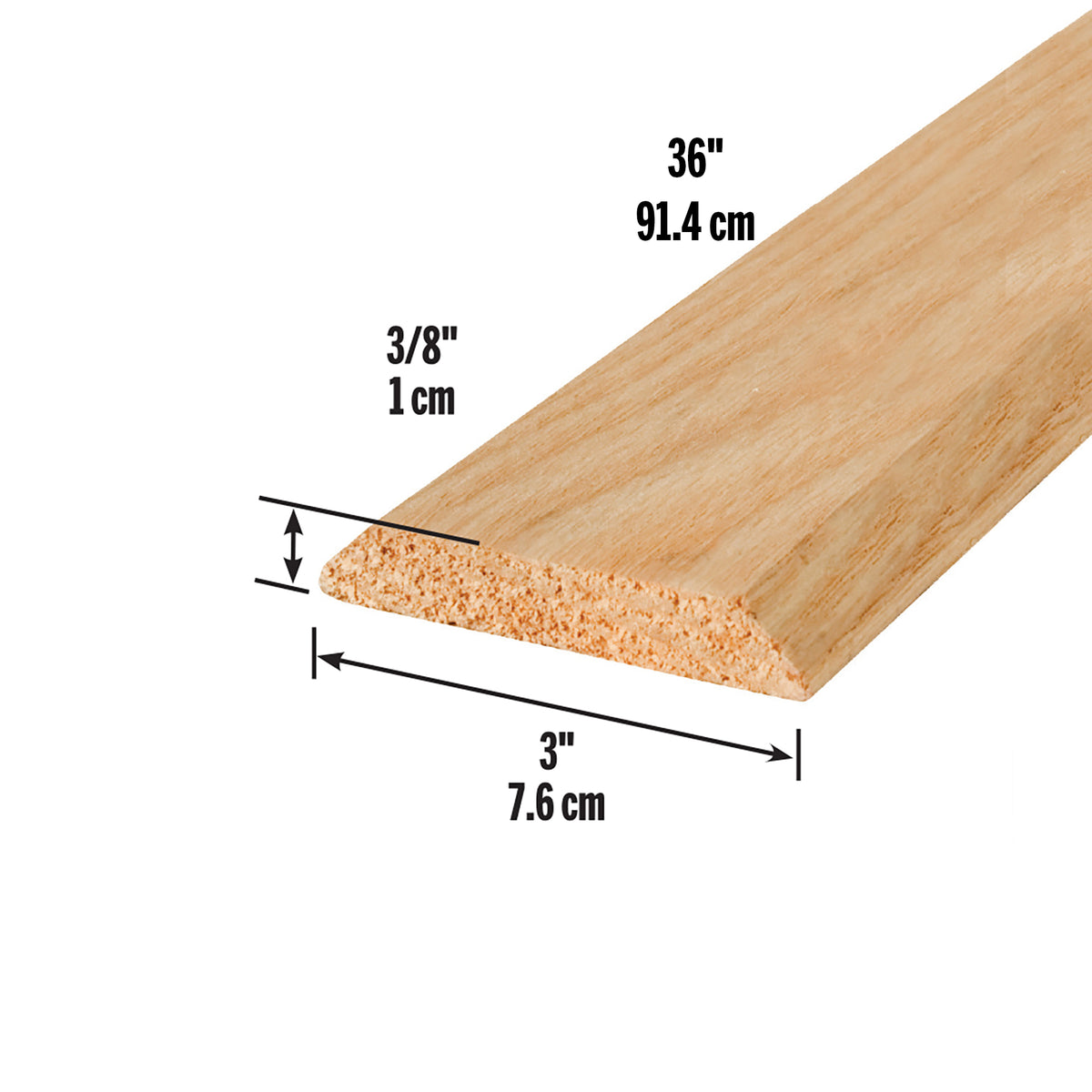 36 in. Natural Hardwood Flat-Profile Threshold for Doorways 3 in. x 3/8 in. Dimensions Profile